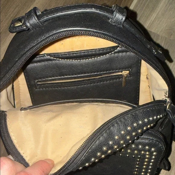 Black Mini Backpack with Gold Stud Detailing - Picture 4 of 5